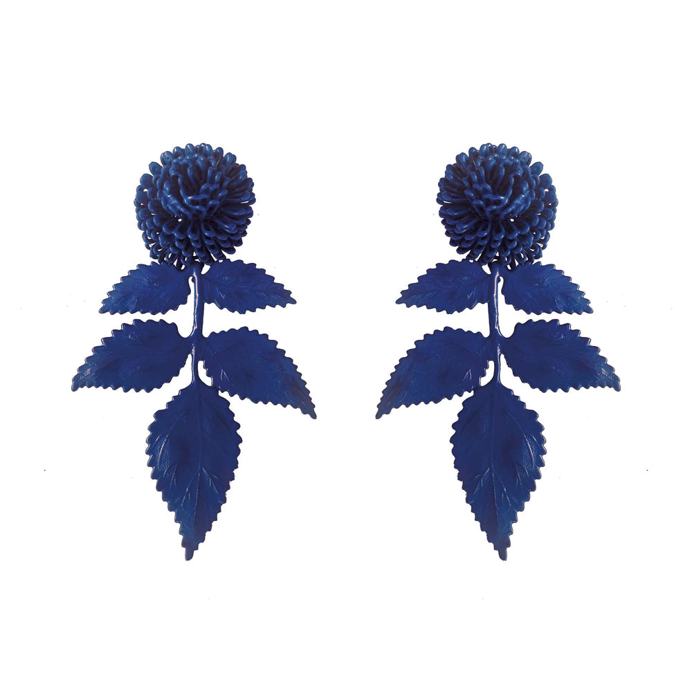 Navy Blue Leaf Earrings