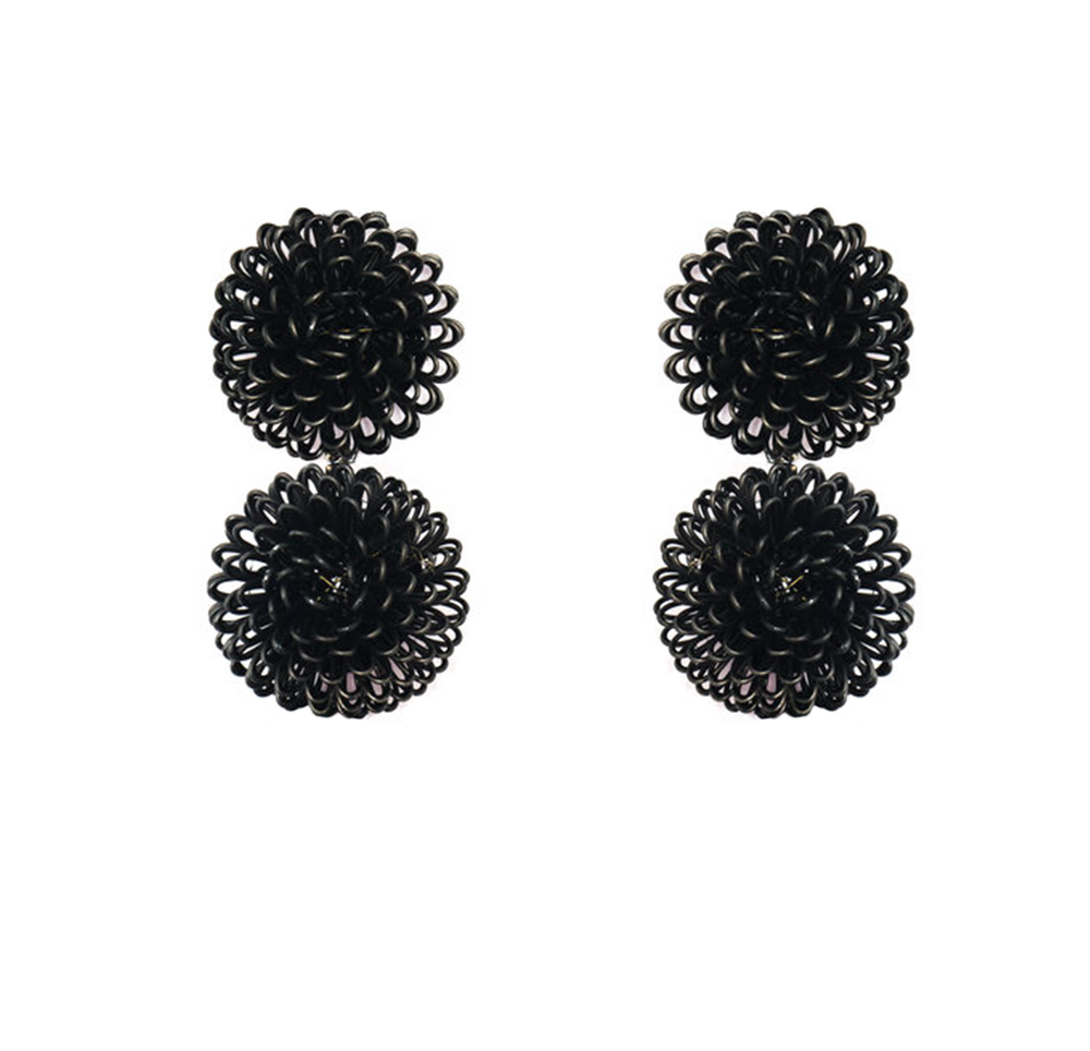 
            
                Load image into Gallery viewer, Double Black Pompoms Earrings
            
        