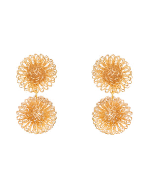 Double Golden Pompoms Earrings