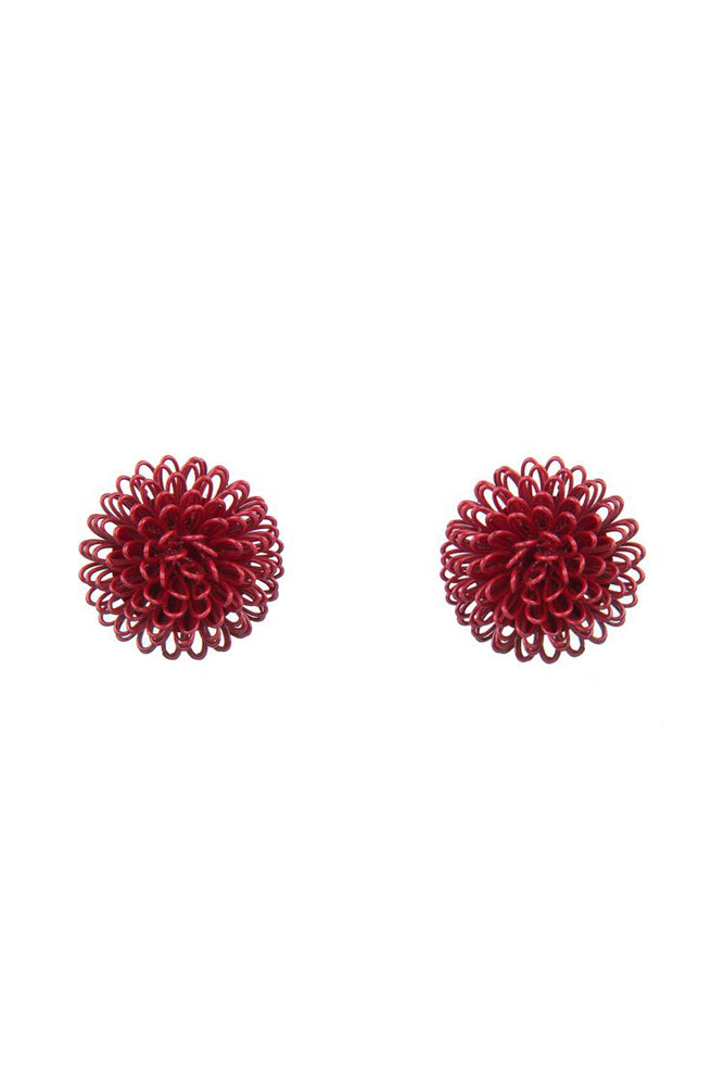 Single Red Clip Pompom Earrings