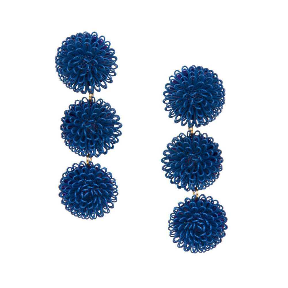 Navy Blue Pompoms Earrings