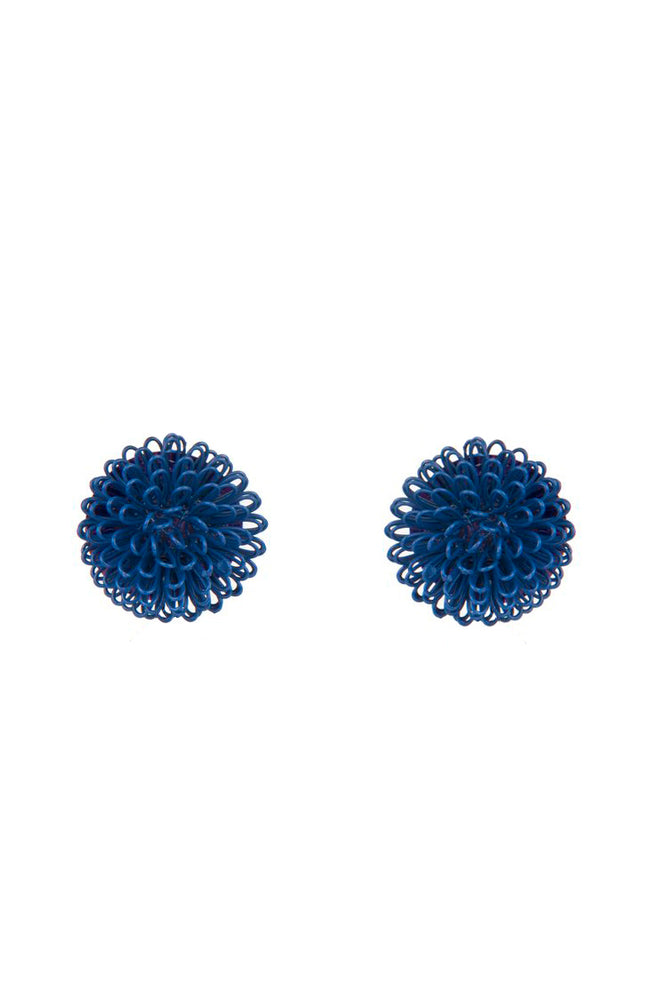 Single Navy Blue Pompom Clip Earrings