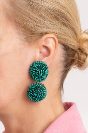 
            
                Load image into Gallery viewer, Double Green Pompoms Earrings
            
        