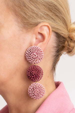 Multi Colored - Triple Pompoms Earrings