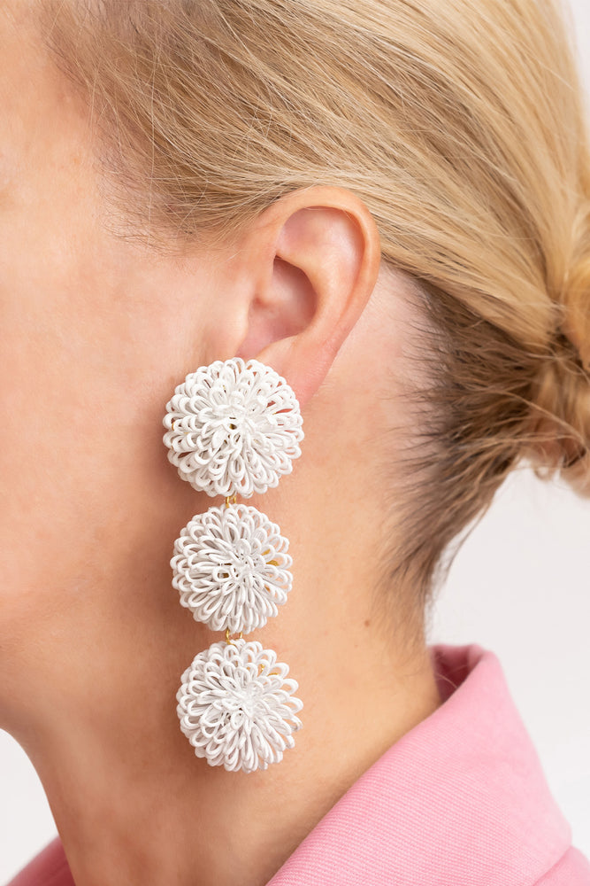White Pompoms Earrings
