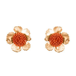 
            
                Load image into Gallery viewer, Orange Floral Pompom Earrings
            
        