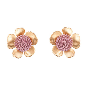 Pink Floral Pompom Earrings