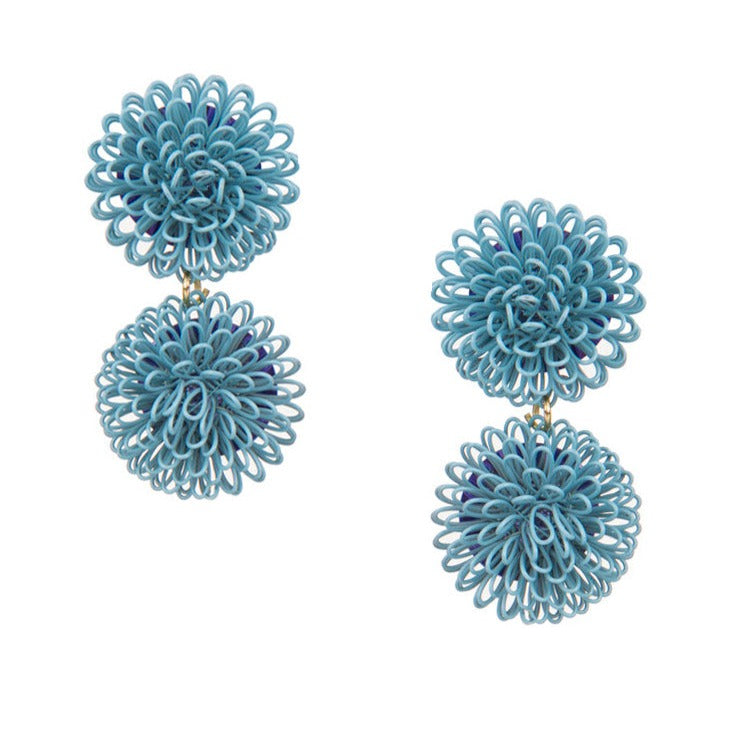 
            
                Load image into Gallery viewer, Double Turquoise Pompoms Earrings
            
        