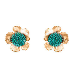 Green Floral Pompom Earrings