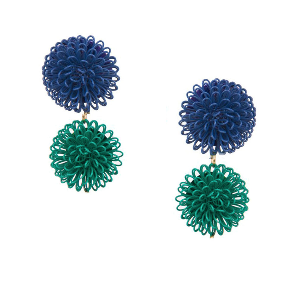 Multi Colored - Double Pompoms Earrings